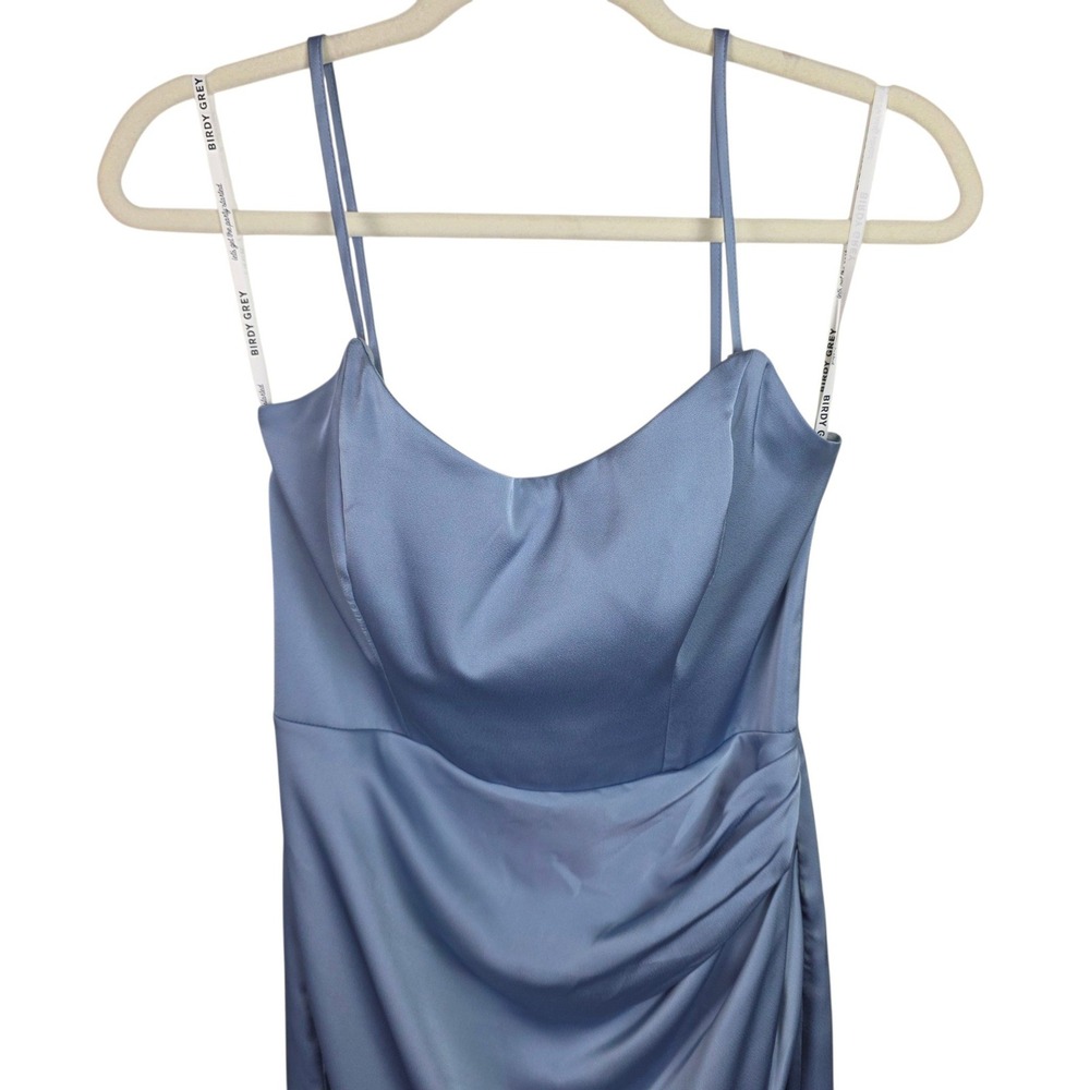 Birdy Grey Wrap Maxi Dress Womens Small Blue Excellent Satin Sweetheart Gown